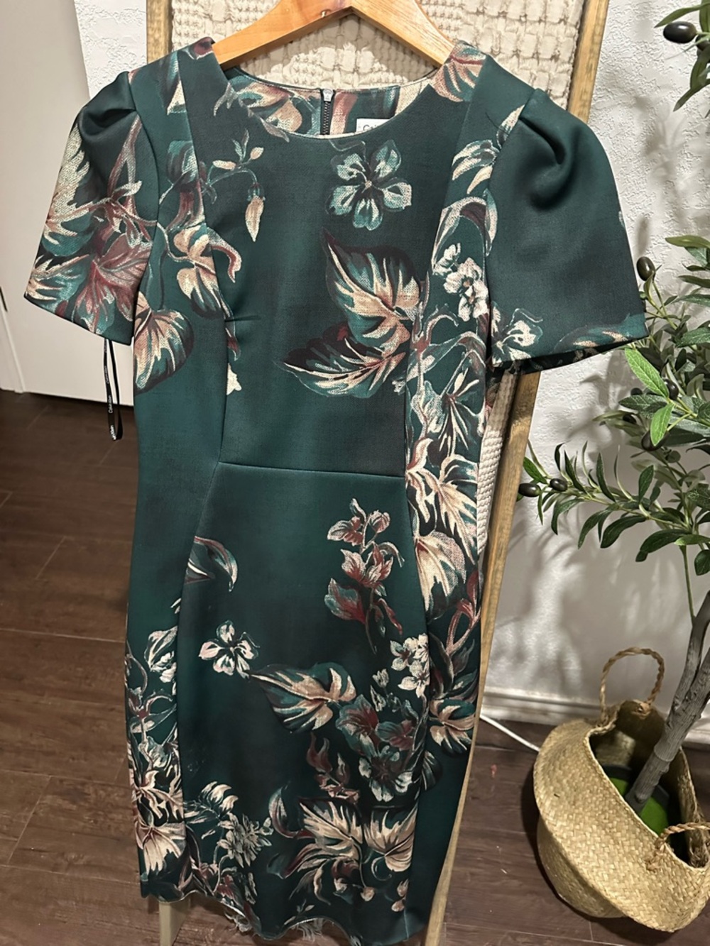 Calvin Klein Deep Green Floral Midi Dress